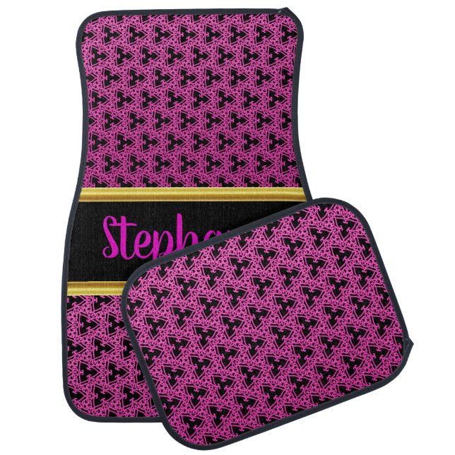 Pretty Damask Lace Pattern Pink and Black #1 Car Mat (Set)