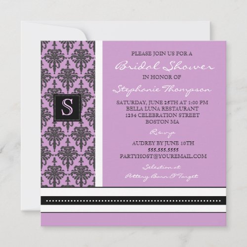 Pretty Damask Monogram Bridal Shower Invitation