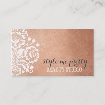 Pretty Damask Pattern Floral Serene Rose Gold Foil Business Card by edgeplus at Zazzle
