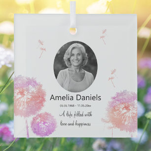 Pretty dandelion Clock In Loving Memory Glass Ornament