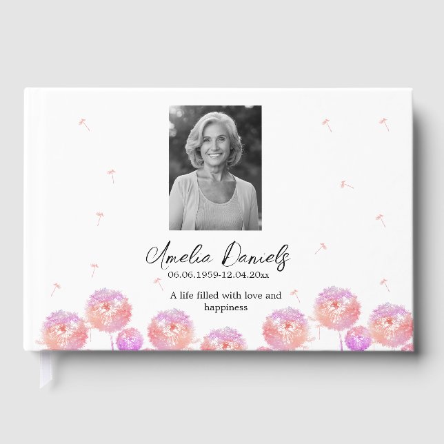 Pretty Dandelion in  Memory Photo Foil Guest Book (Front)