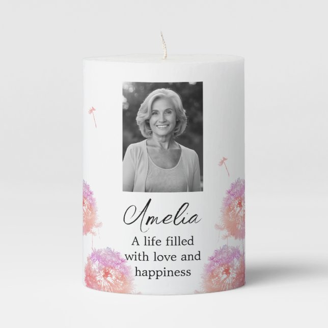 Pretty Dandelion in  Memory Photo Pillar Candle (Front)