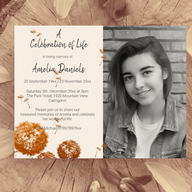 Pretty Dandelion  Photo Celebration of Life Card (Creator Uploaded)