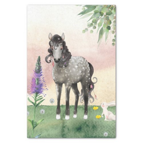 Pretty Dapple Grey Horse in Meadow and Flowers Tissue Paper