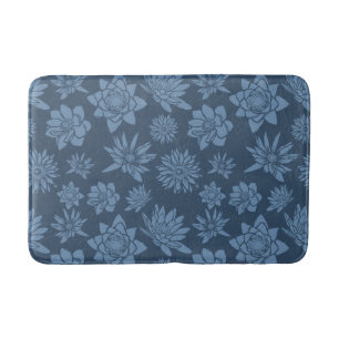 Pretty Dark Blue Floral Pattern Bath Mat
