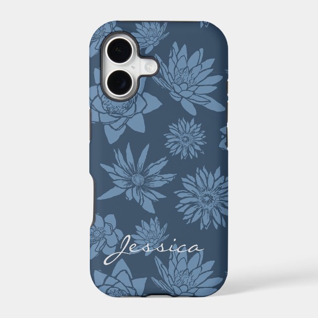 Pretty Dark Blue Floral Pattern Personalised Case-Mate iPhone Case (Back)