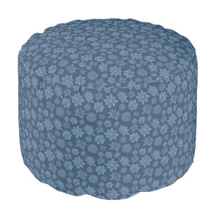 Pretty Dark Blue Floral Pattern Pouf
