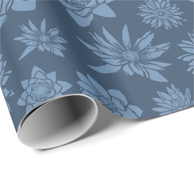 Pretty Dark Blue Floral Pattern Wrapping Paper (Roll Corner)
