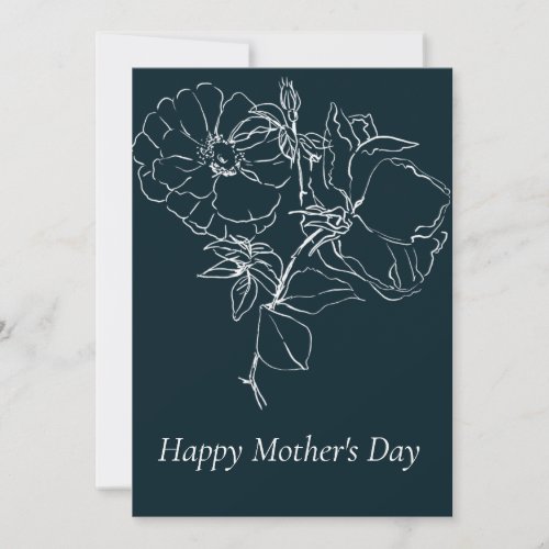 Pretty Dark Blue Sketch Florals Mothers Day Card