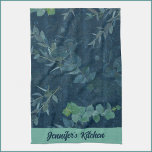 Pretty Dark Blue & Teal Green Leaves  Kitchen Towel<br><div class="desc">Gorgeous and pretty teal green and dark blue leaves design.</div>