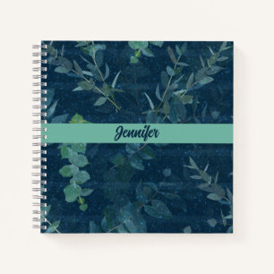 Pretty Dark Blue & Teal Green Leaves Notebook