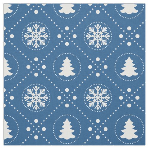 Pretty Dark Blue White Christmas Pattern Fabric