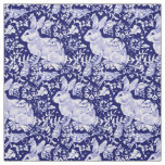 Pretty Dark Blue &amp; White Rabbit Bird Dedham Delft Fabric