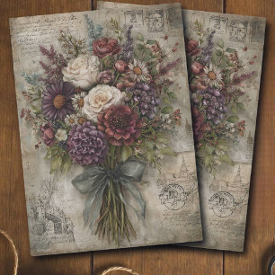 Pretty Dark Floral Bouquet Ephemera Decoupage  Tissue Paper