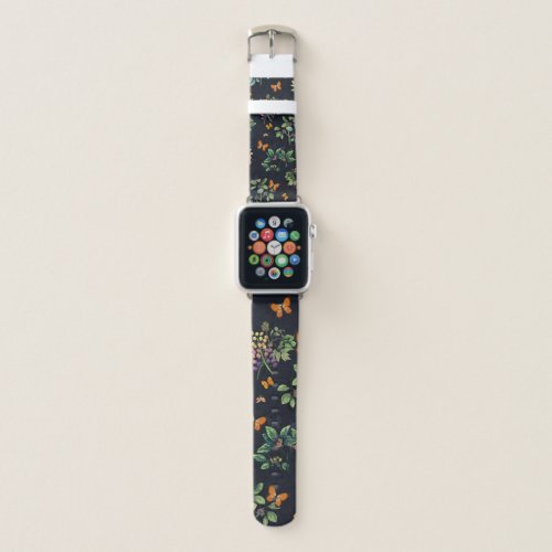 Pretty Dark Floral Butterfly Pattern Apple Watch Band