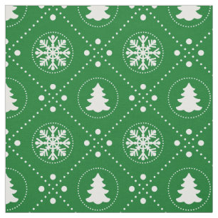 Pretty Dark Green White Christmas Pattern Fabric