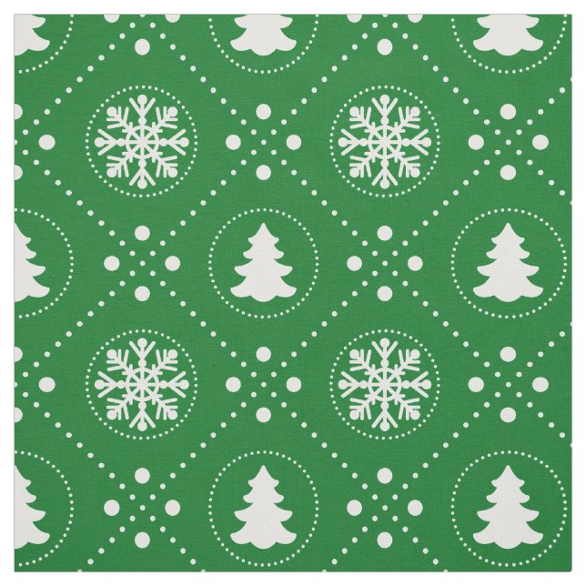 Pretty Dark Green White Christmas Pattern Fabric (Swatch)