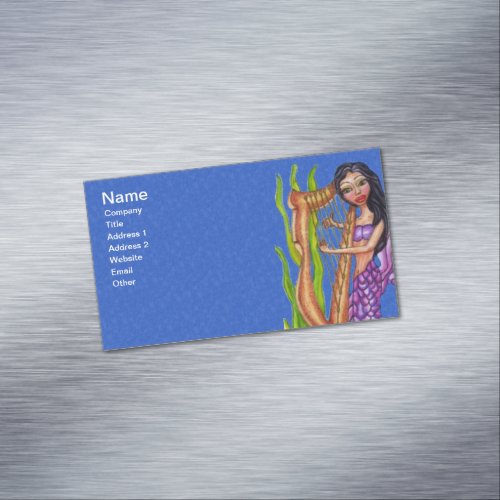 Pretty Dark Haired Purple Mermaid Harp Ocean Magnetic Business Card