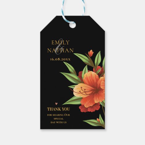 Pretty Dark Moody Orange Elegant Floral Wedding  Gift Tags