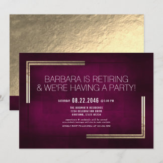 Pretty Dark Pink/Gold Retirement Party Invitation
