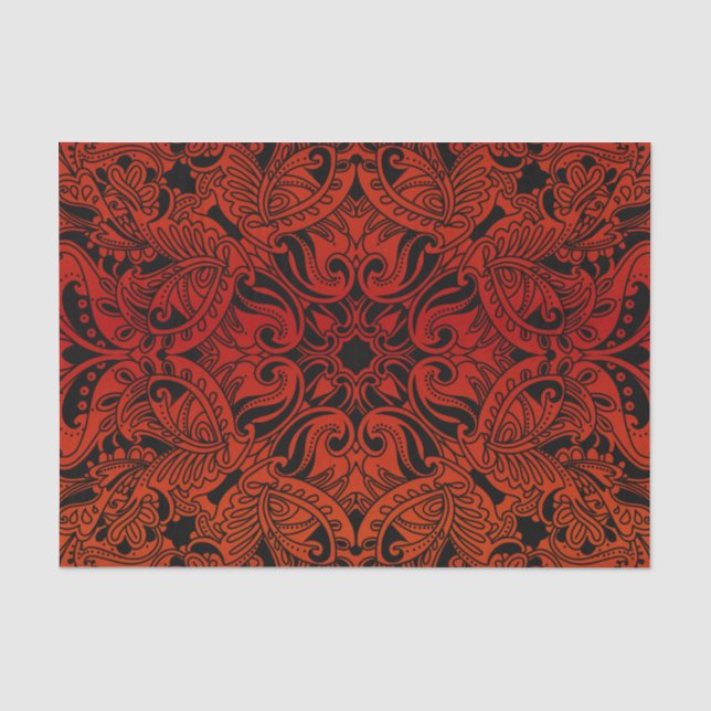 Pretty Dark Red and Black Paisley Tissue Paper (Front)