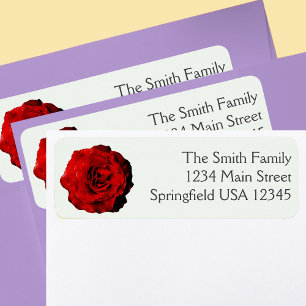 Pretty Dark Red Rose Floral Return Address Label
