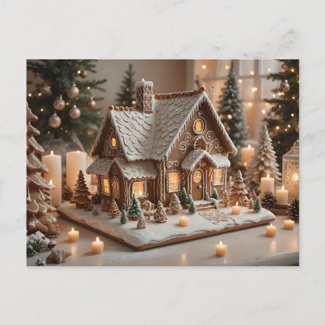 Pretty decorated gingerbread house  holiday postcard (Front)