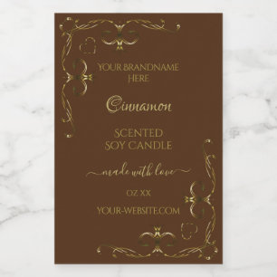 Pretty Decorative Gold Scrollwork Corners on Brown Food Label