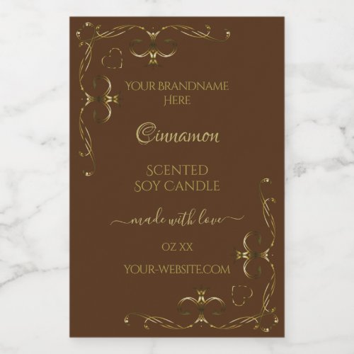 Pretty Decorative Gold Scrollwork Corners on Brown Food Label