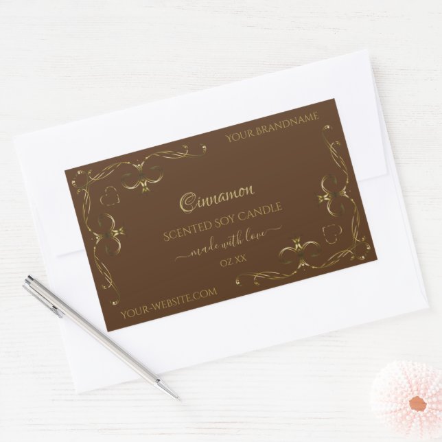 Pretty Decorative Gold Scrollwork Corners on Brown Rectangular Sticker (Envelope)