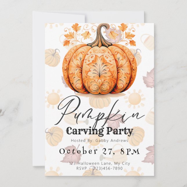 Pretty Decorative Pumpkin Carving Party Invitation (Front)
