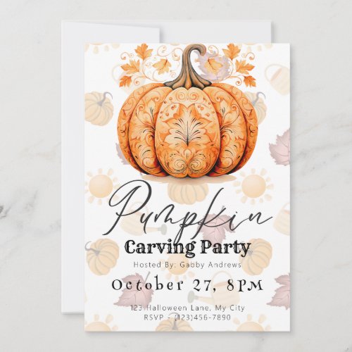 Pretty Decorative Pumpkin Carving Party Invitation