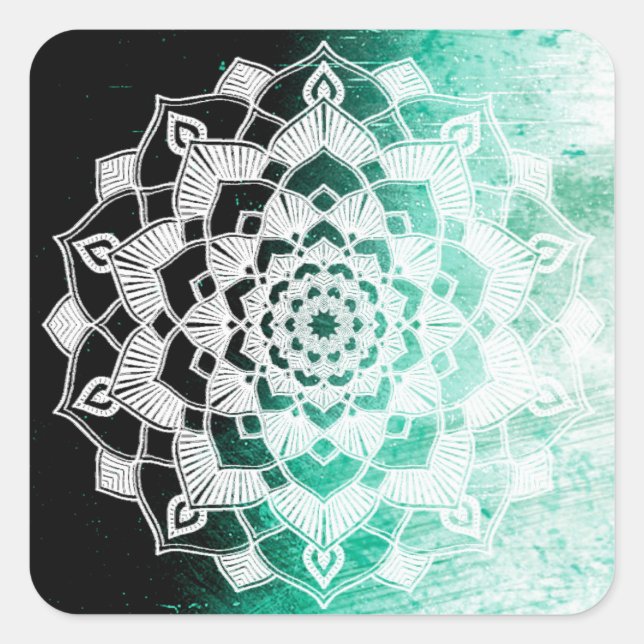 Pretty Deep Green Mandala Abstract Square Sticker (Front)