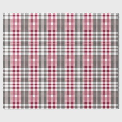 Pretty Deep Pink and Gray Fun Plaid Wrapping Paper