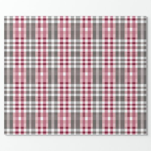 Pretty Deep Pink and Gray Fun Plaid Wrapping Paper