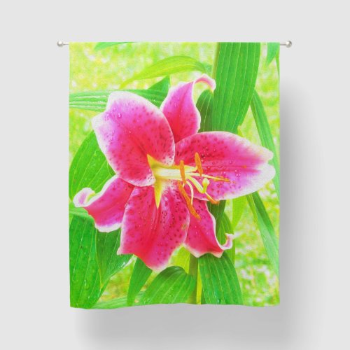 Pretty Deep Pink Stargazer Lily on Lime Green Blackout Curtains