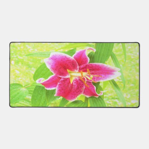 Pretty Deep Pink Stargazer Lily on Lime Green Desk Mat