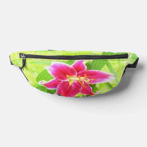 Pretty Deep Pink Stargazer Lily on Lime Green Fanny Pack