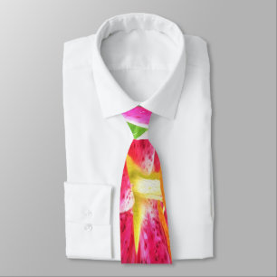 Pretty Deep Pink Stargazer Lily on Lime Green Neck Tie