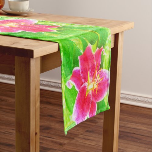 Pretty Deep Pink Stargazer Lily on Lime Green Short Table Runner