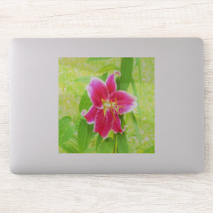 Pretty Deep Pink Stargazer Lily on Lime Green Sticker