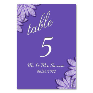 Pretty Deep Purple Floral Table Number