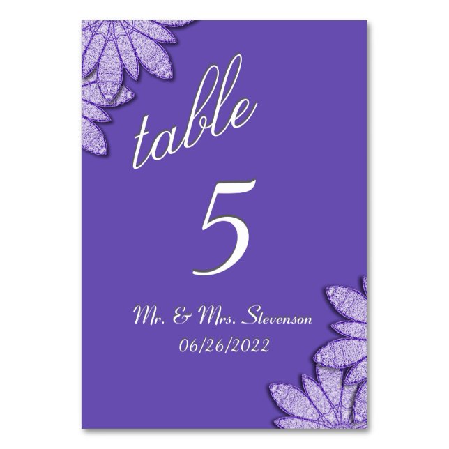 Pretty Deep Purple Floral Table Number (Front)