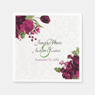 Pretty Deep Wine Floral Wedding Napkins