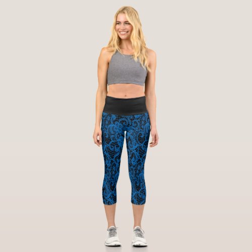 Pretty Delicate Blue Lace Capri Leggings