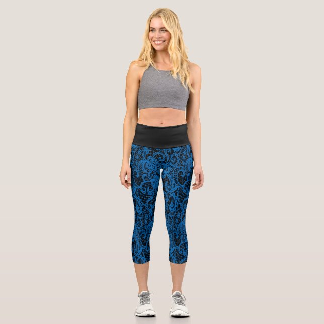 Pretty Delicate Blue Lace Capri Leggings (Front)