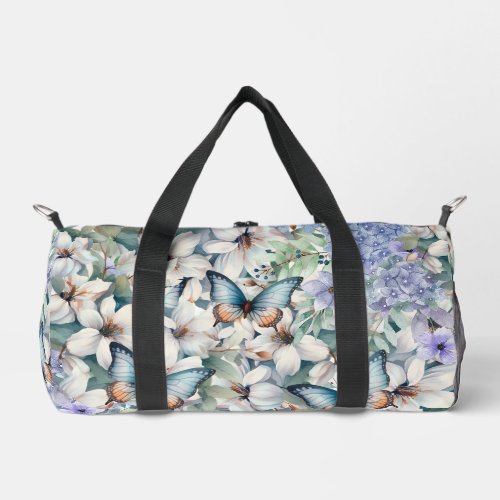 Pretty Delicate Floral  Butterflies Duffle Bag