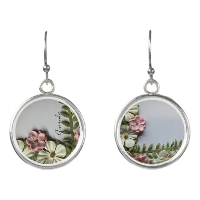 Pretty delicate flowers and name earrings (Front)