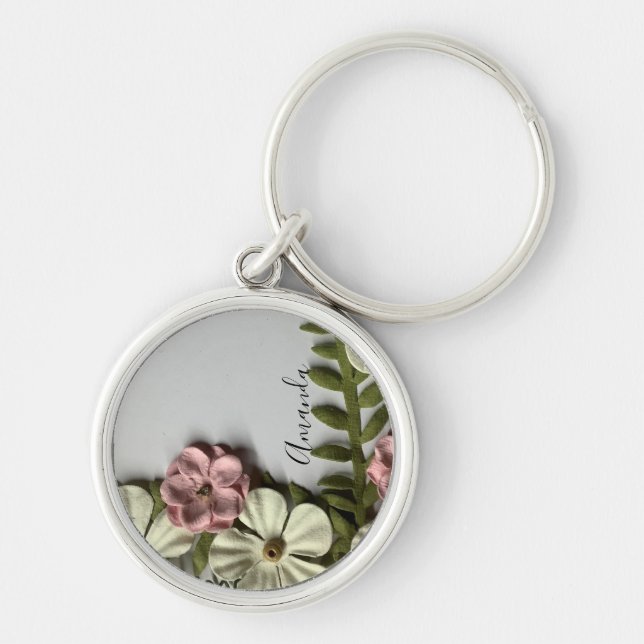 Pretty delicate flowers and name keychain (Front)