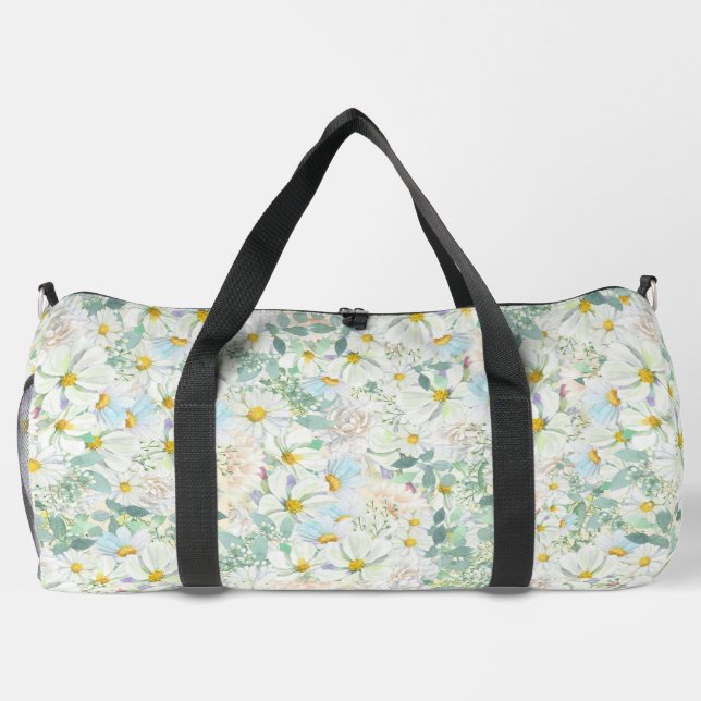 Pretty Delicate Pastel Watercolor Daisies Duffle Bag (Back)